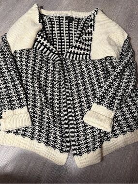 Apt. 9 Black & Cream Knit Open Cardigan